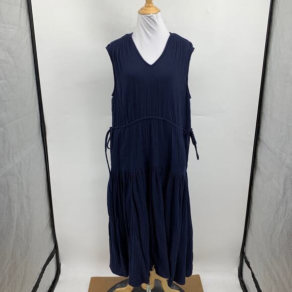 Caslon Dress Womens S Small Navy Cotton Gauzy Tiered Sleeveless Tiered Midi - Picture 2 of 12